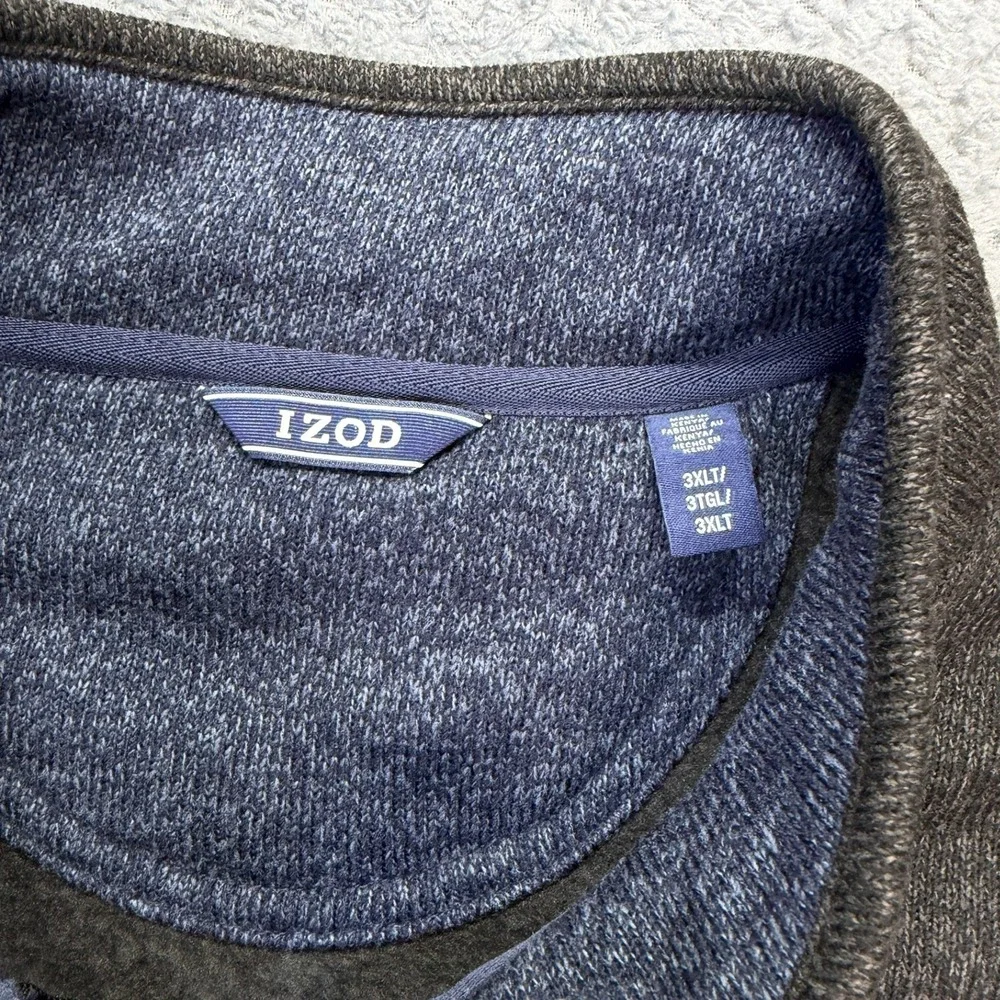 IZOD Quarter Zip Pullover Mens 3XLT Black Heather Big & Tall Soft Sweater NWT